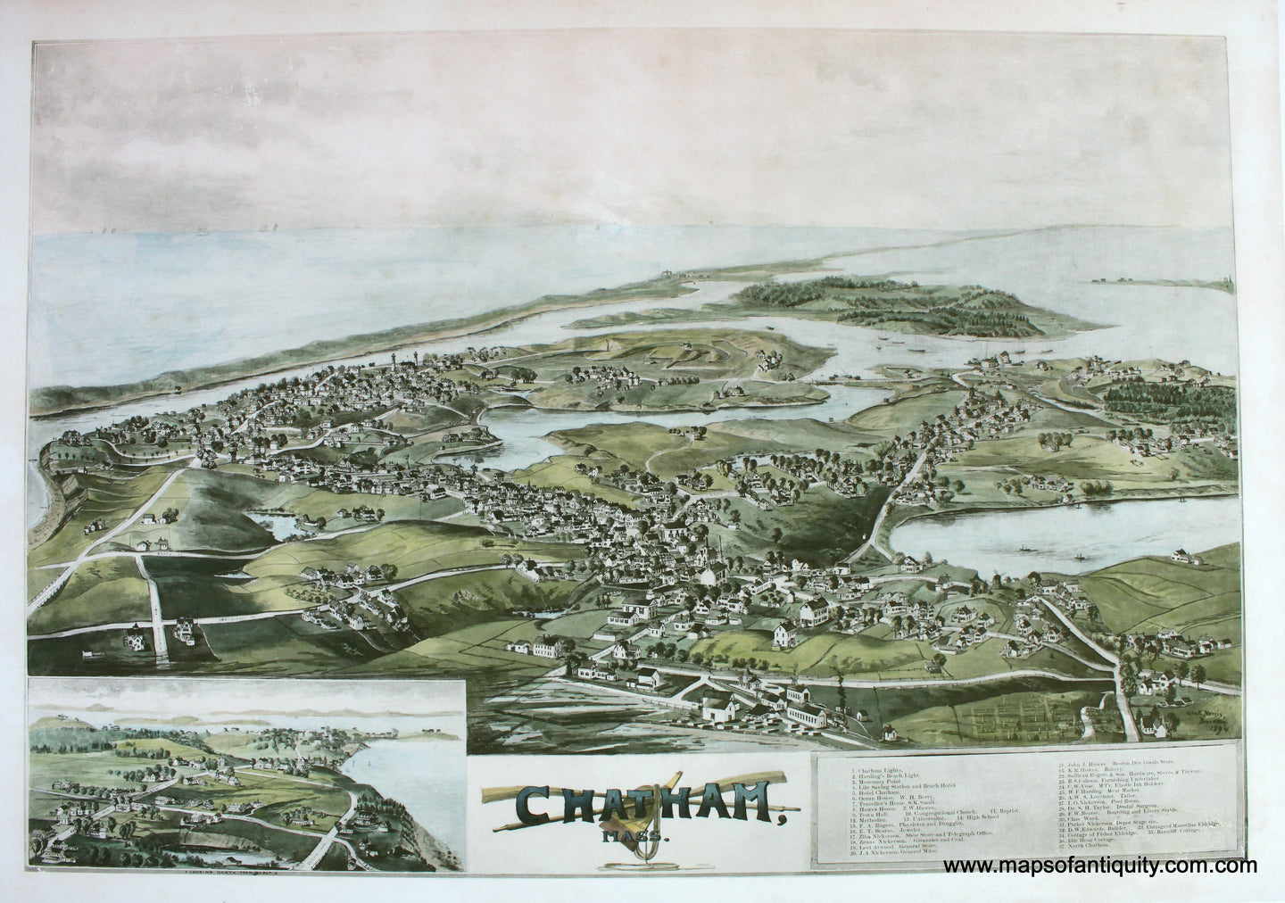 Village of Chatham 1894 Bird's Eye View Print - Small Hand Colored Reproduction