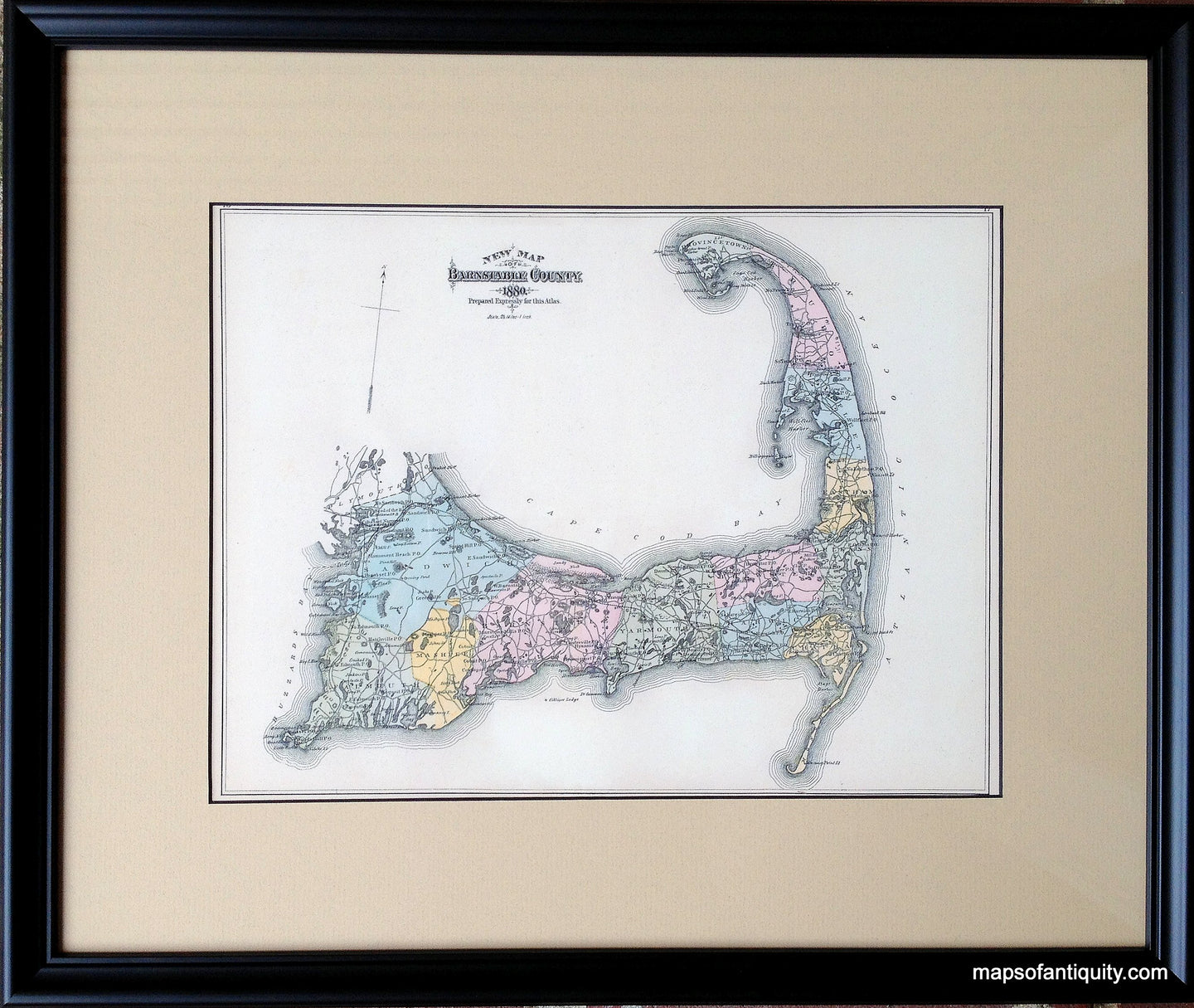 Framed-Reproduction-Barnstable-County-1880-smaller-size---Reproduction-Holiday-Gift-Reproductions-Reproduction-Walker-Maps-Of-Antiquity