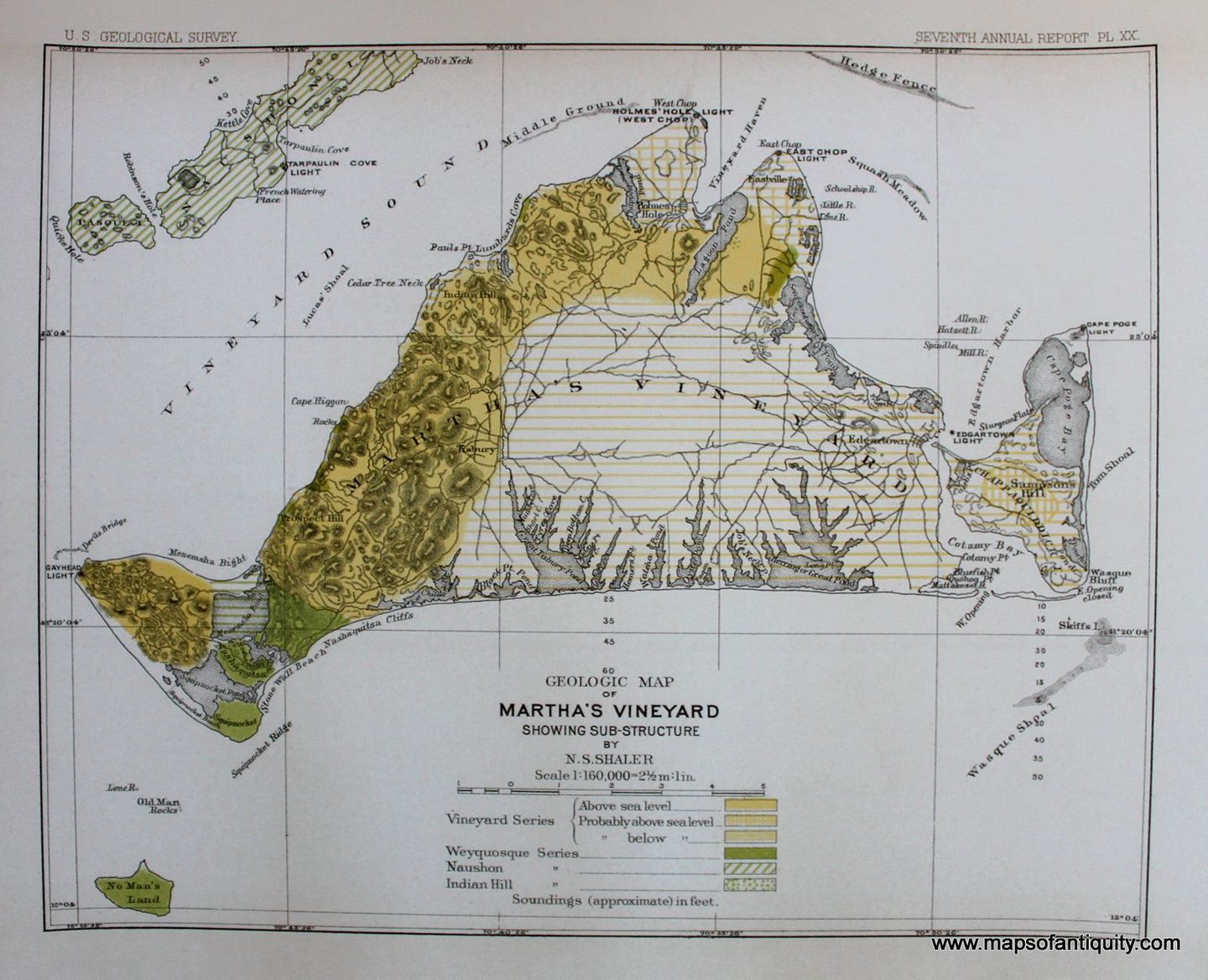Reproduction-Map-of-Martha's-Vineyard-Showing-Sub-Structure-by-N.S.-Shaler---Reproduction---Reproductions-Cape-Cod-and-Islands-Reproduction-US-Geological-Survey-Maps-Of-Antiquity