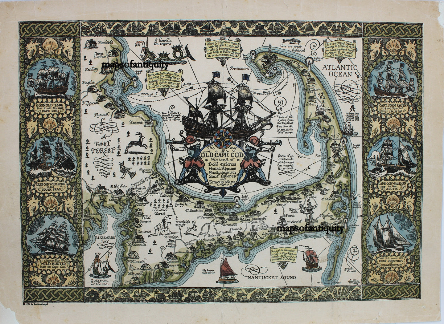 Reproduction-Map-The-Map-of-Old-Cape-Cod-The-land-of-Bold-Explorers-Heroic-Pilgrims-Hardy-Seamen-Great-Fisheries-and-Famous-Ships