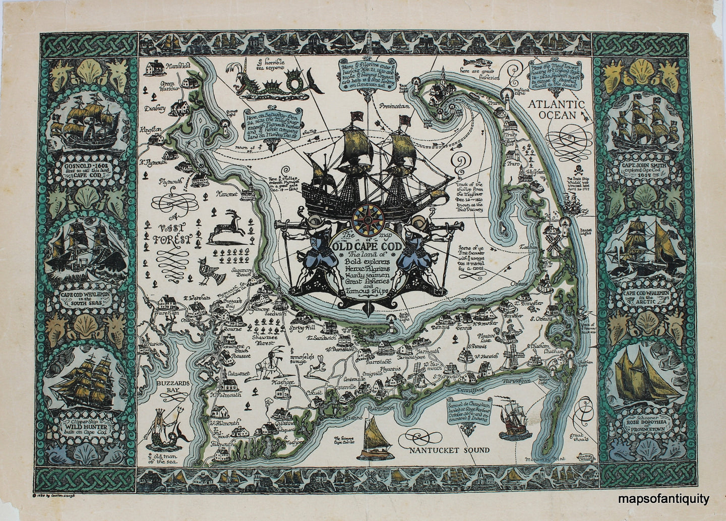 Reproduction-The-Map-of-Old-Cape-Cod-The-Land-of-Bold-Explorers-Heroic-Pilgrims-Hardy-Seamen-Great-Fisheries-and-Famous-Ships---Reproduction-Reproduction-Cape-Cod-and-Islands-Reproduction-Coulton-Waugh-Maps-Of-Antiquity