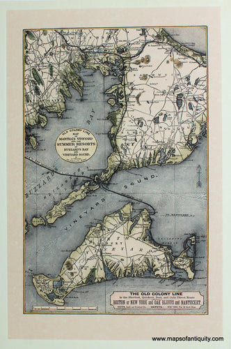 Hand-Colored-Reproduction-Old-Colony-Line-Map-of-Martha's-Vineyard-or-Buzzard's-Bay-and-Vineyard-Sound---Reproduction-***UNAVAILABLE***---Reproduction--Maps-Of-Antiquity