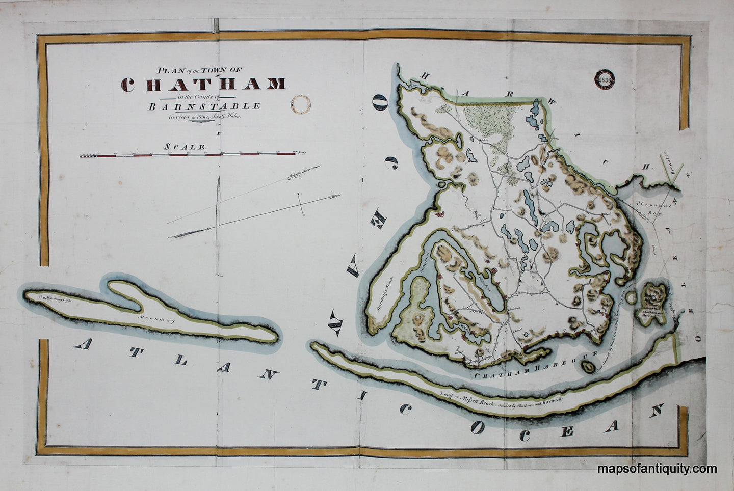 Hand-Colored-Reproduction-Plan-of-the-Town-of-Chatham-in-the-County-of-Barnstable-Surveyed-in-1831-by-John-Hales.-(High-quality-hand-colored-reproduction).-Reproductions-Cape-Cod-and-Islands-Chatham-Reproductions-Reproduction--Maps-Of-Antiquity