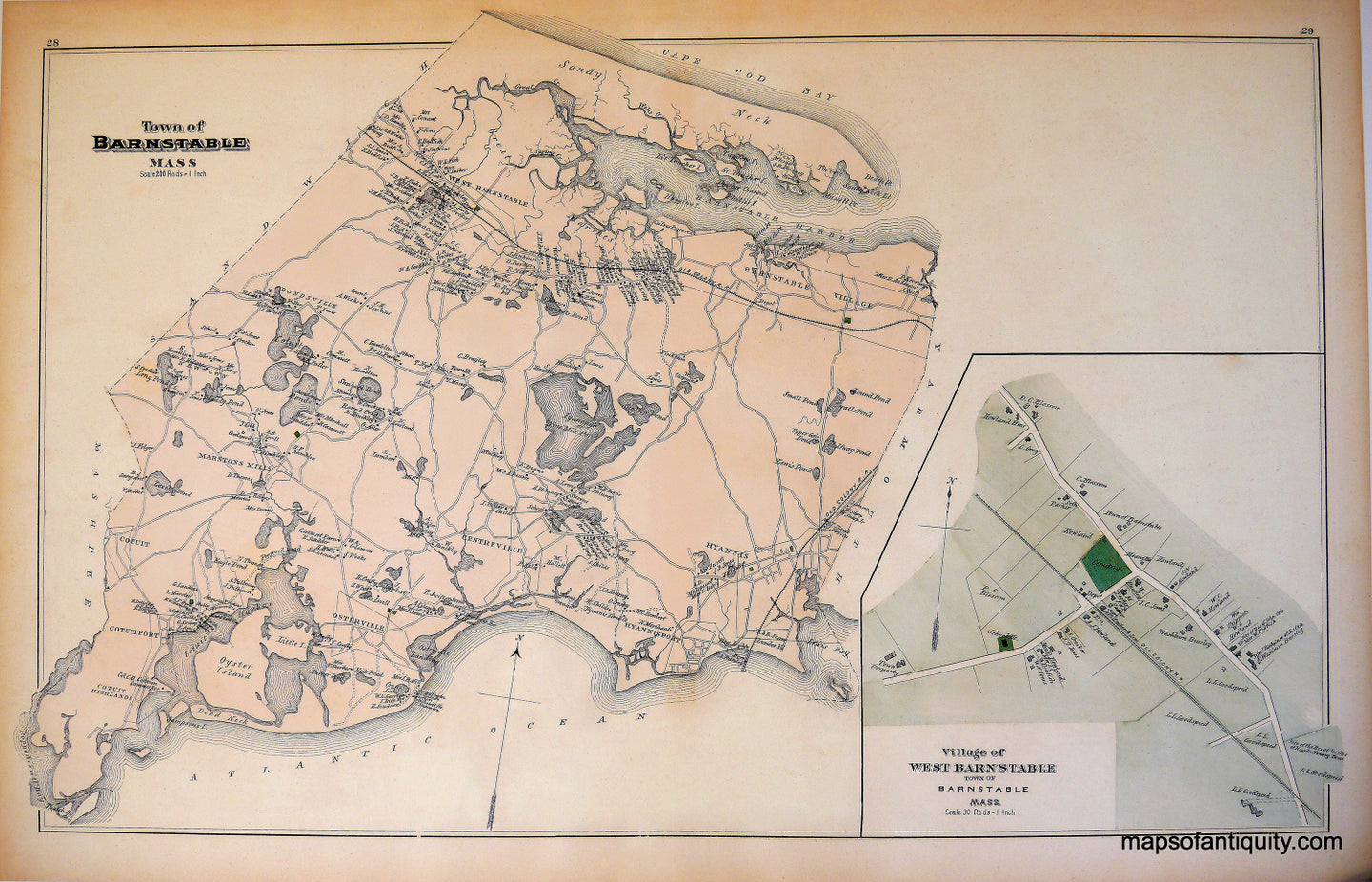 Reproduction-Town-of-Barnstable-West-Barnstable-pp.-28-29-Town-and-Village-Maps-Atlas-of-Barnstable-County-Walker-1880.---Reproduction---Reproductions-Cape-Cod-and-Islands-Reproduction--Maps-Of-Antiquity