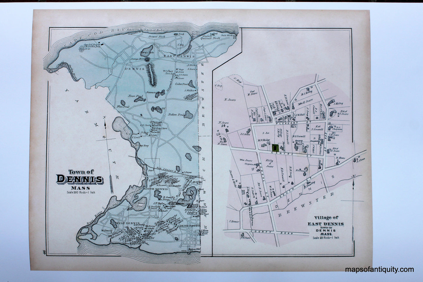 Reproduction-Map-Town-of-Dennis-Village-of-East-Dennis-p.-46-Town-and-Village-Maps-Atlas-of-Barnstable-County-Walker-1880.