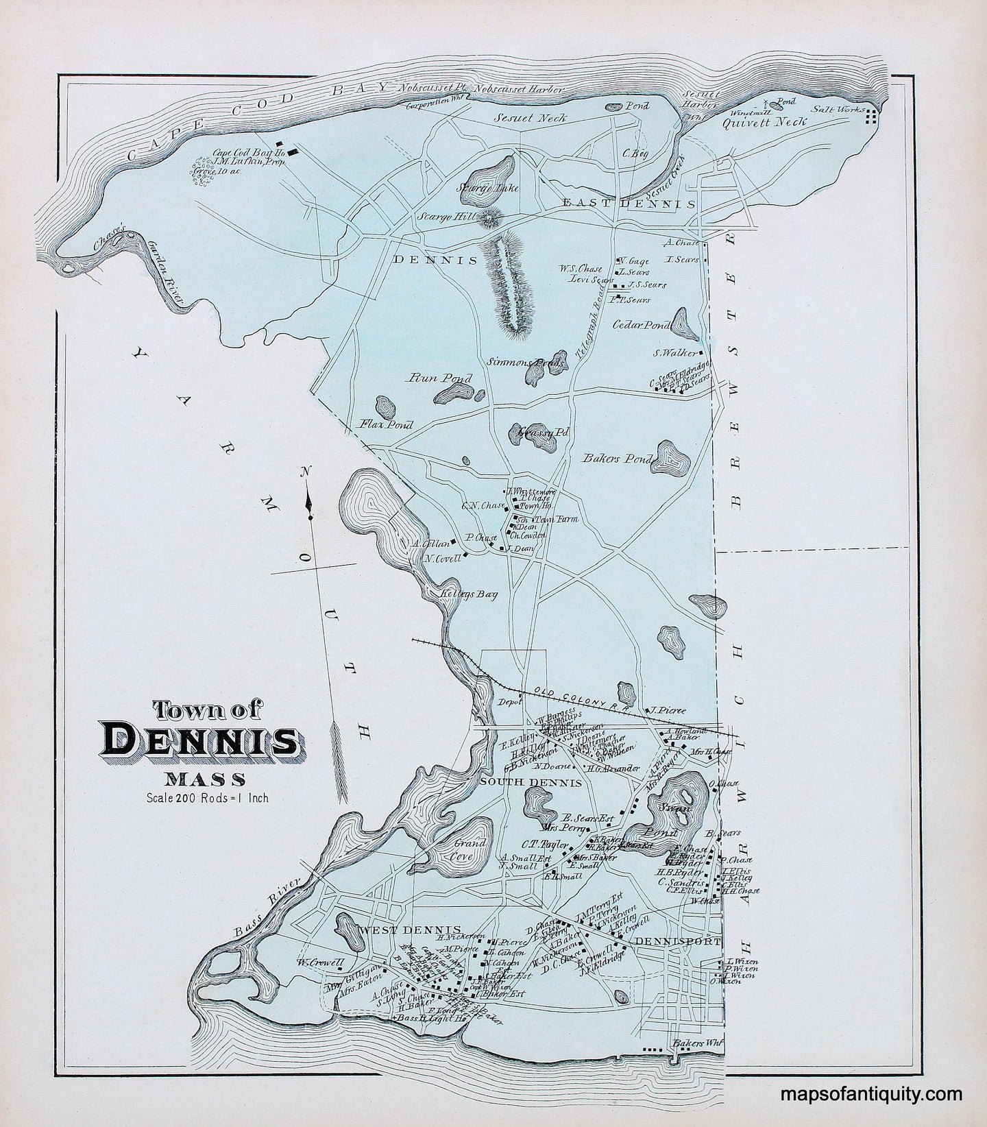 Reproduction-Map-Town-of-Dennis-p.-46-Town-and-Village-Maps-Atlas-of-Barnstable-County-Walker-1880.