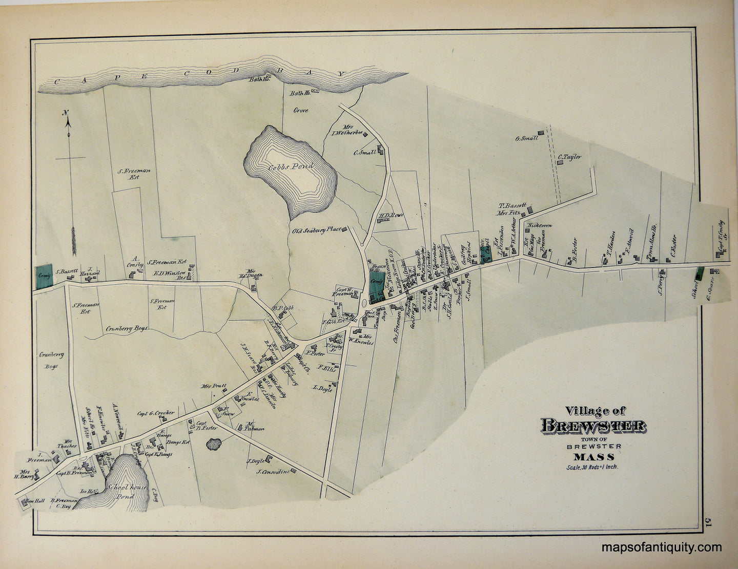 Reproduction-Village-of-Brewster-p.-51-Town-and-Village-Maps-Atlas-of-Barnstable-County-Walker-1880.---Reproduction---Reproductions-Cape-Cod-and-Islands-Reproduction--Maps-Of-Antiquity
