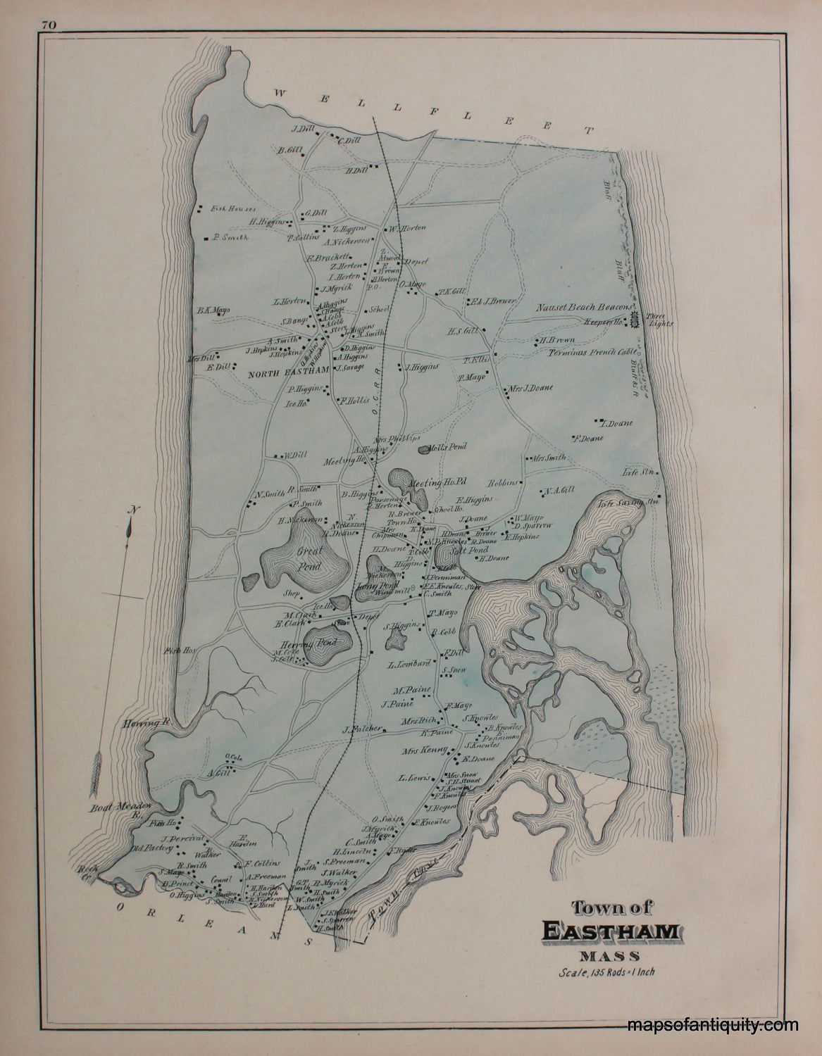Reproduction-Map-Town-of-Eastham-p.-70-Town-and-Village-Maps-Atlas-of-Barnstable-County-Walker-1880.