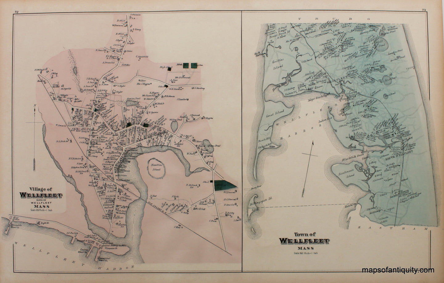 Reproduction-Village-of-Wellfleet-Town-of-Wellfleet-pp.-72-73-Town-and-Village-Maps-Atlas-of-Barnstable-County-Walker-1880.---Reproduction---Reproduction-Cape-Cod-and-Islands-Reproduction--Maps-Of-Antiquity