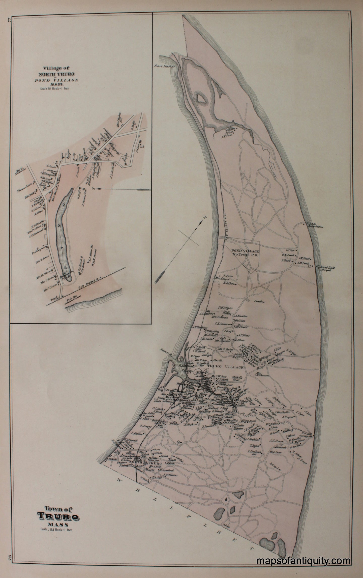Reproduction-Town-of-Truro-Village-of-North-Truro-pp.-76-77-Town-and-Village-Maps-Atlas-of-Barnstable-County-Walker-1880.---Reproduction---Reproductions-Cape-Cod-and-Islands-Reproduction--Maps-Of-Antiquity