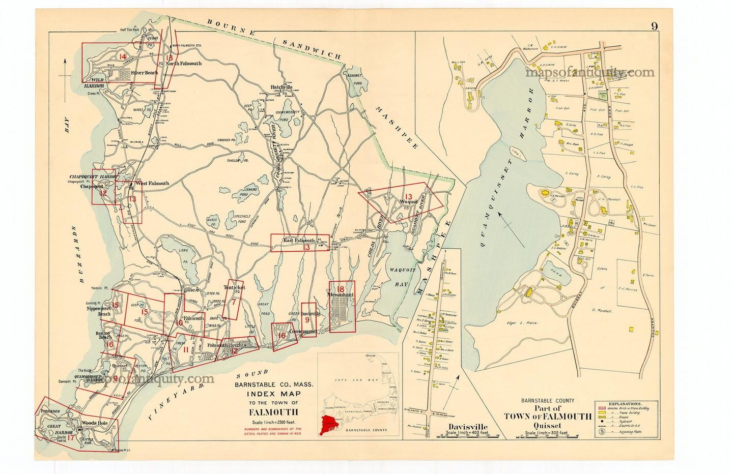 Reproduction-Map-Walker-1906.-Index-Map-Town-of-Falmouth-Quisset-Davisville