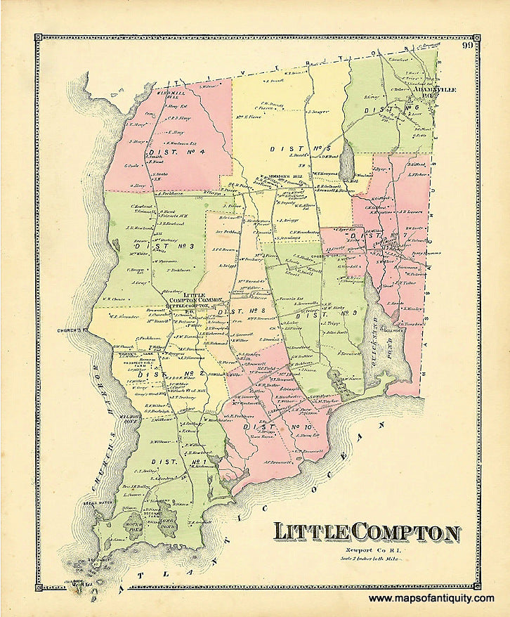Reproductions-Little-Compton-RI-Rhode-Island-Antique-Map-Reproduction-1870-Beers-New-England-&-Northeast-General-&-Towns-1800s-19th-century-Maps-of-Antiquity