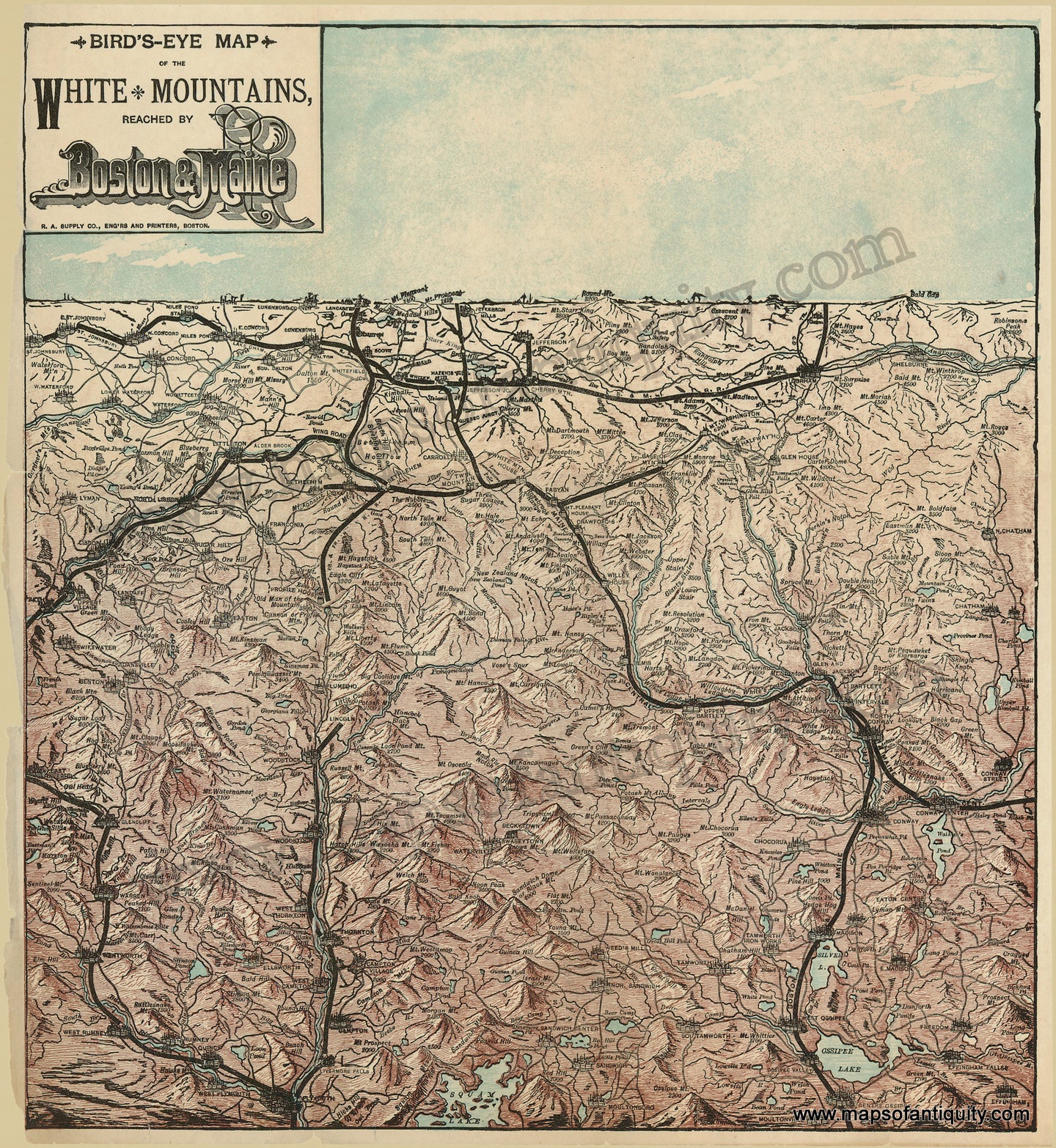 Reproduction-Bird's-Eye-Map-of-the-White-Mountains-reached-by-Boston-and-Maine---Reproduction---Reproductions-Northeast-Reproduction--Maps-Of-Antiquity