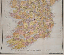 Load image into Gallery viewer, Reproduction print of an antique map of Ireland showing the five kingdoms of the pentarchy with family names throughout. Topographical and Historical Map of Ancient Ireland
