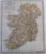 Load image into Gallery viewer, Clans-of-Ancient-Ireland-Print-Reproduction print of an antique map of Ireland showing the five kingdoms of the pentarchy with family names throughout. Topographical and Historical Map of Ancient Ireland
