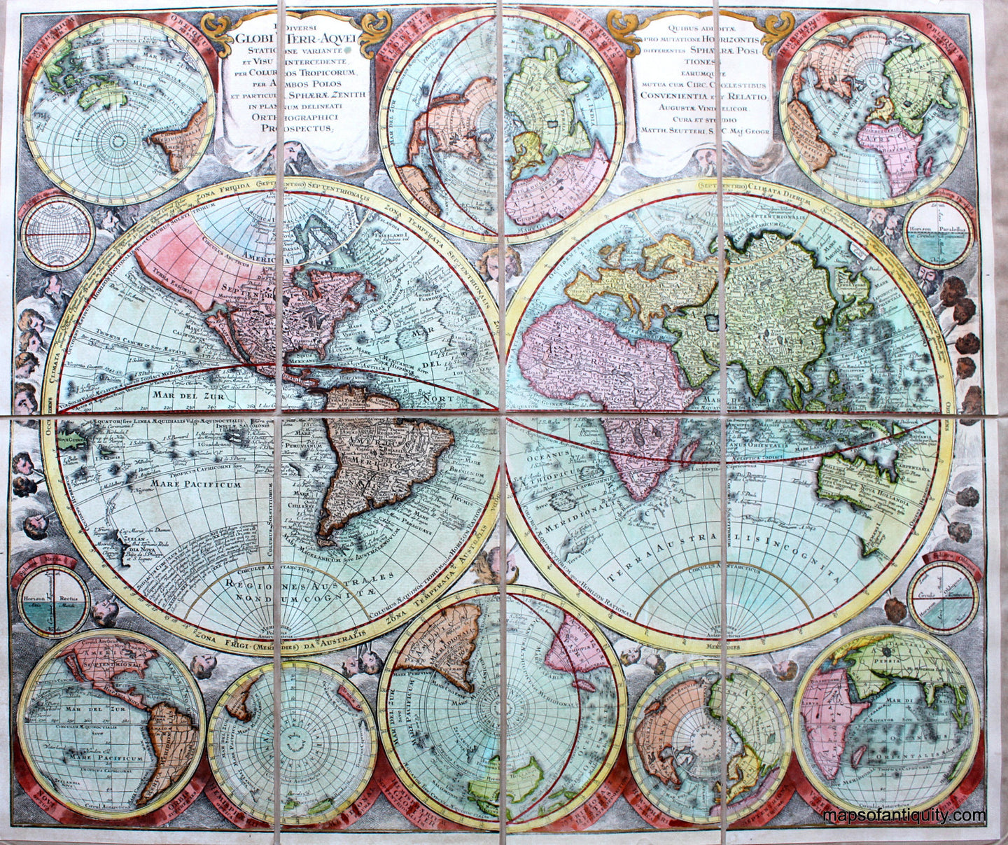 Reproduction-Diversi-Globi-Terre---Aquei-World-Map-Hand-colored-Reproduction********-Reproduction-World--Reproduction-Maps-Of-Antiquity