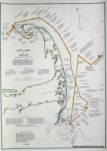 Reproduction-Antique-Map-Colored-back-side-Cape-Cod-Map-Mayflower