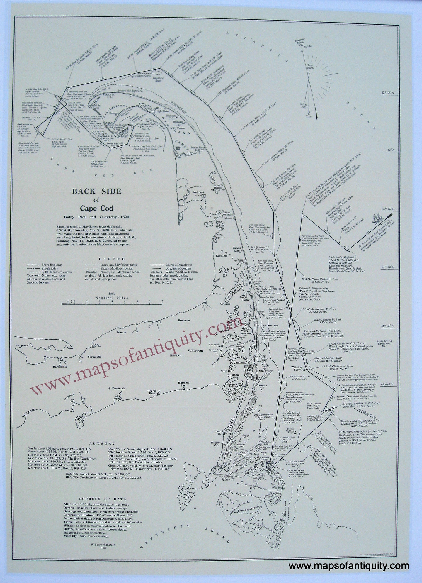 Reproduction-Back-Side-of-Cape-Cod-Today-1930-and-Yesterday-1620:-Mayflower-First-Landing-in-America---Reproduction---Reproduction--Reproduction-Reproduction-of-Warren-Sears-Nickerson's-1931-Map-Maps-Of-Antiquity