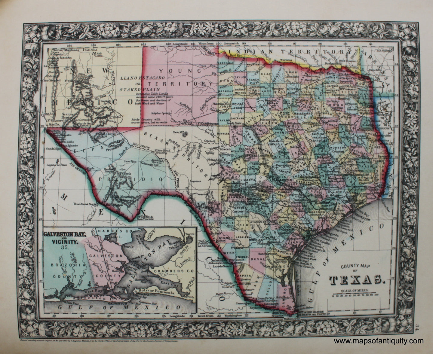 Reproduction-County-Map-of-Texas---Reproduction-Reproductions--1860-Reproduction-Maps-Of-Antiquity