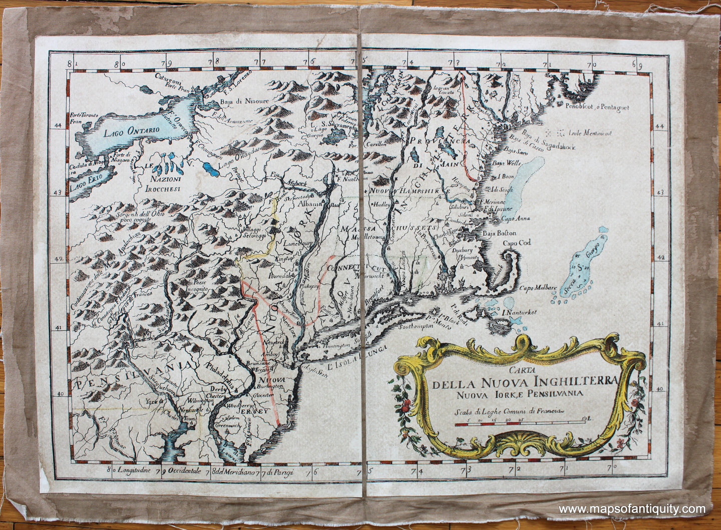 Digitally-Engraved-Specialty-Reproductions-Antique-Map-Carta-Della-Nuova-Inghilterra-Nuova-Iork-e-Pensilvania-New-England-New-York-Pennsylvania-Northeast-United-States-Maps-of-Antiquity