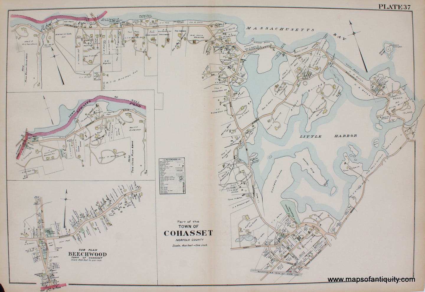 Reproduction-Part-of-the-Town-of-Cohasset-with-the-sub-plan-of-Beechwood---Reproduction---Reproductions---Non-Cape-Cod-New-England-1903-Richards-Maps-Of-Antiquity