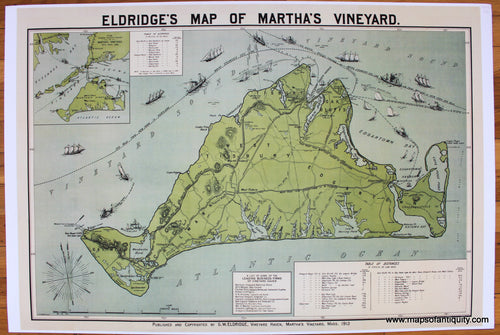 Print-Prints-Reproduction-Reproductions-Antique-Eldridge's-Map-of-Martha's-Vineyard-George-Eldridge-1913-Maps-of-Antiquity