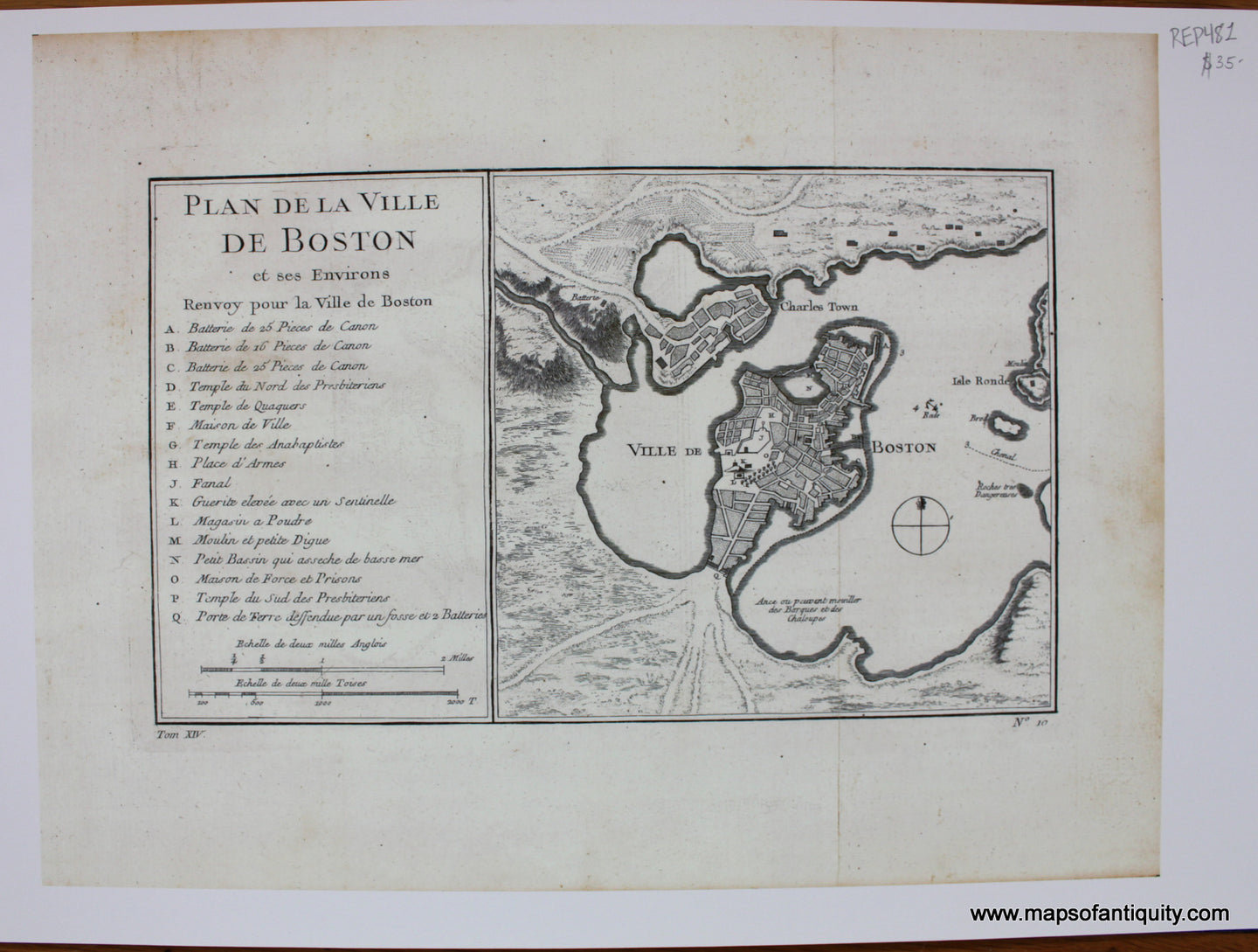 Print-Prints-Reproduction-Reproductions-Plan-de-la-Ville-De-Boston-et-ses-Environs-Bellin-1757-City-Massachusetts-Mass-MA-Before-the-Fill-Maps-of-Antiquity
