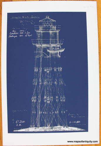 Print-Prints-Reproduction-Reproductions-Minot's-Rock-Lighthouse-Minots-Ledge-Light-Blueprint-Structure-Scituate-Cohasset-Massachusetts-Mass-MA-nautical-Maps-of-Antiquity
