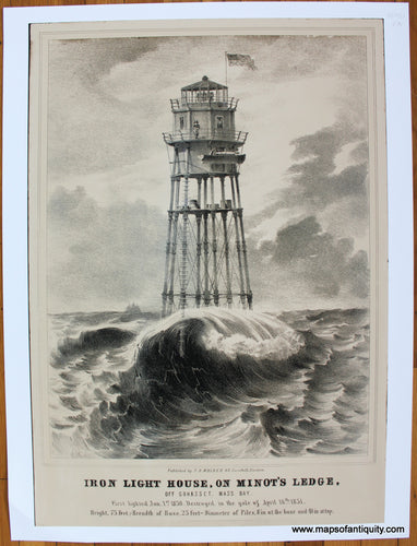 Print-Prints-Reproduction-Reproductions-Minot's-Rock-Lighthouse-Minots-Ledge-Light-Iron-Light-House-Mass-Bay-Scituate-Cohasset-Massachusetts-MA-nautical-Maps-of-Antiquity