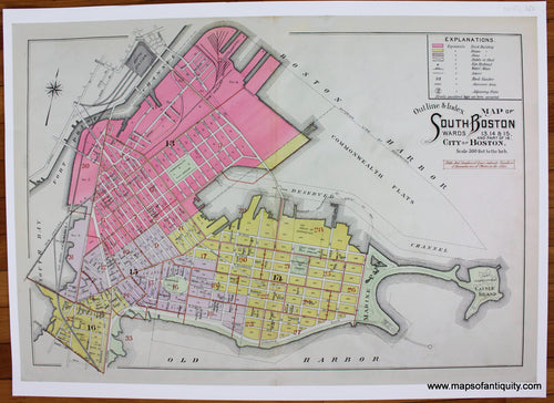 Print-Prints-Reproduction-Reproductions-Outline-&-Index-Map-of-South-Boston-Wards-13-14-15-and-part-of-16-City-of-Boston-Massachusetts-Mass-MA-Maps-of-Antiquity