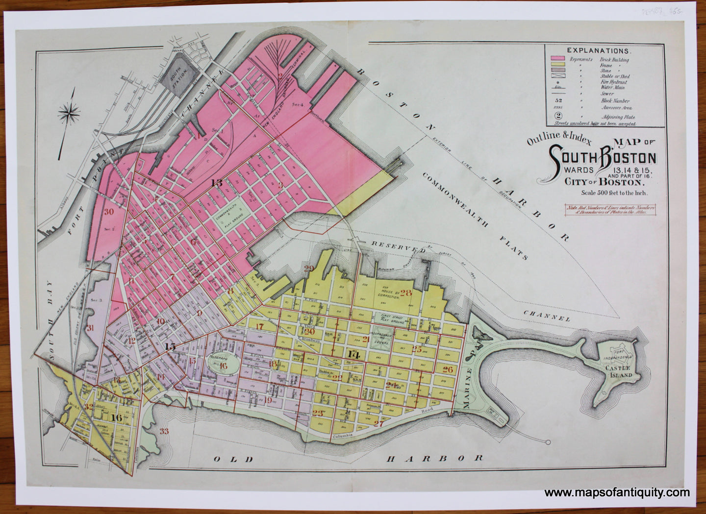 Print-Prints-Reproduction-Reproductions-Outline-&-Index-Map-of-South-Boston-Wards-13-14-15-and-part-of-16-City-of-Boston-Massachusetts-Mass-MA-Maps-of-Antiquity