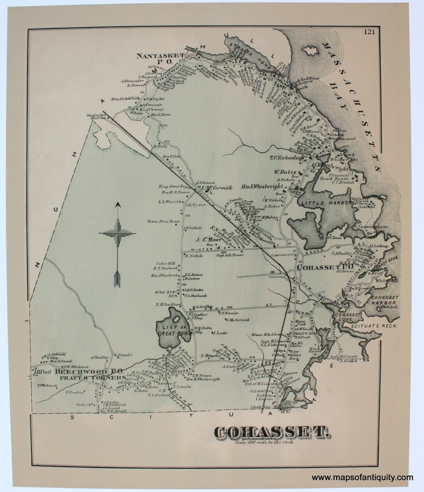 Reproduction-Reproductions-of-Antique-Map-Cohasset-Massachusetts-Town-Towns-Maps-of-Antiquity