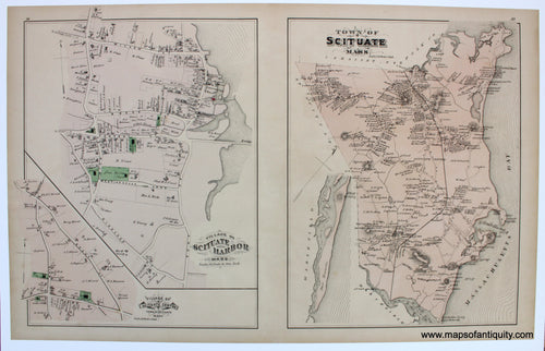 Reproduction-Reproductions-of-Antique-Map-Town-of-Village-of-Scituate-Harbor-Centre-Center-Mass.-Massachusetts-Town-Towns-Maps-of-Antiquity