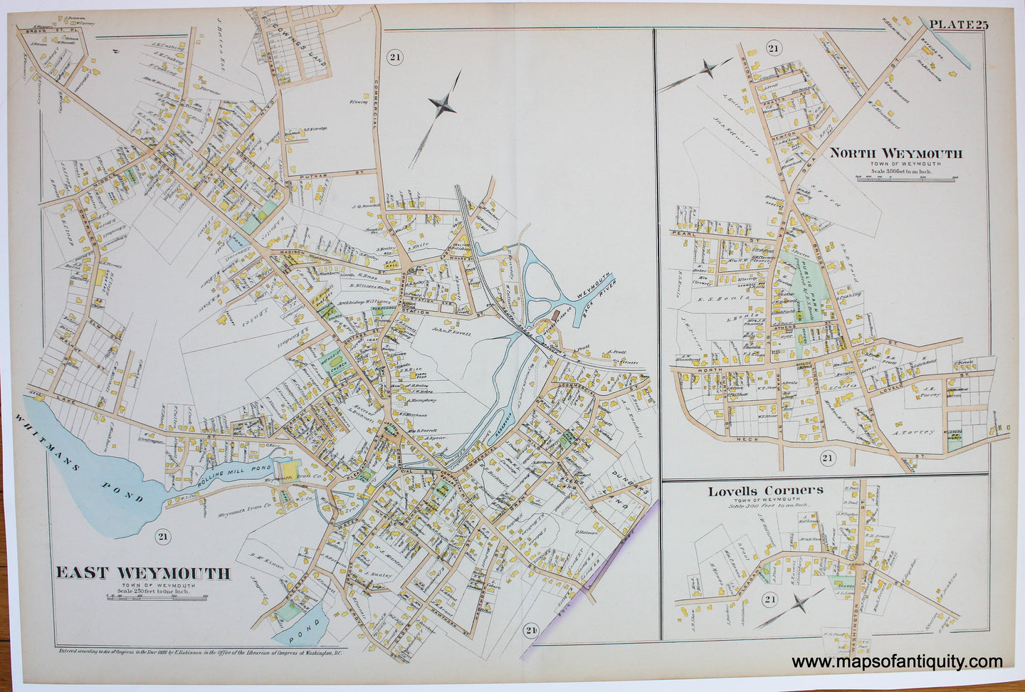 Reproduction-Reproductions-of-Antique-Map-East-North-Weymouth-Lovells-Corners-Plate-25-Massachusetts-Town-Towns-Maps-of-Antiquity