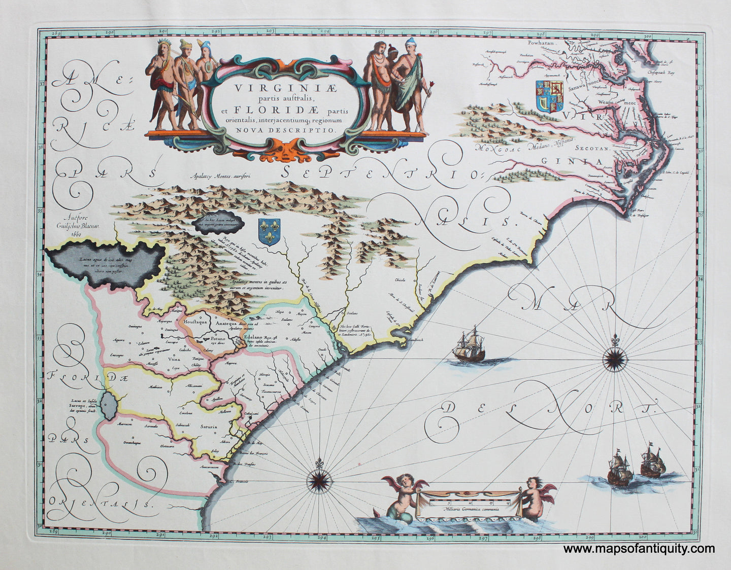Antique-Map-South-Eastern-U.S.-Virginiae-Partis-Australis-et-Floridae-Reproduction-Reproductions-Blaeu-1636-Maps-Of-Antiquity