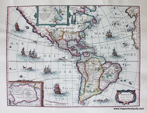 Antique-Map-Partial-Western-Hemisphere-America-noviter-delineata-Reproduction-Reproductions-Hondius-1631-Maps-Of-Antiquity
