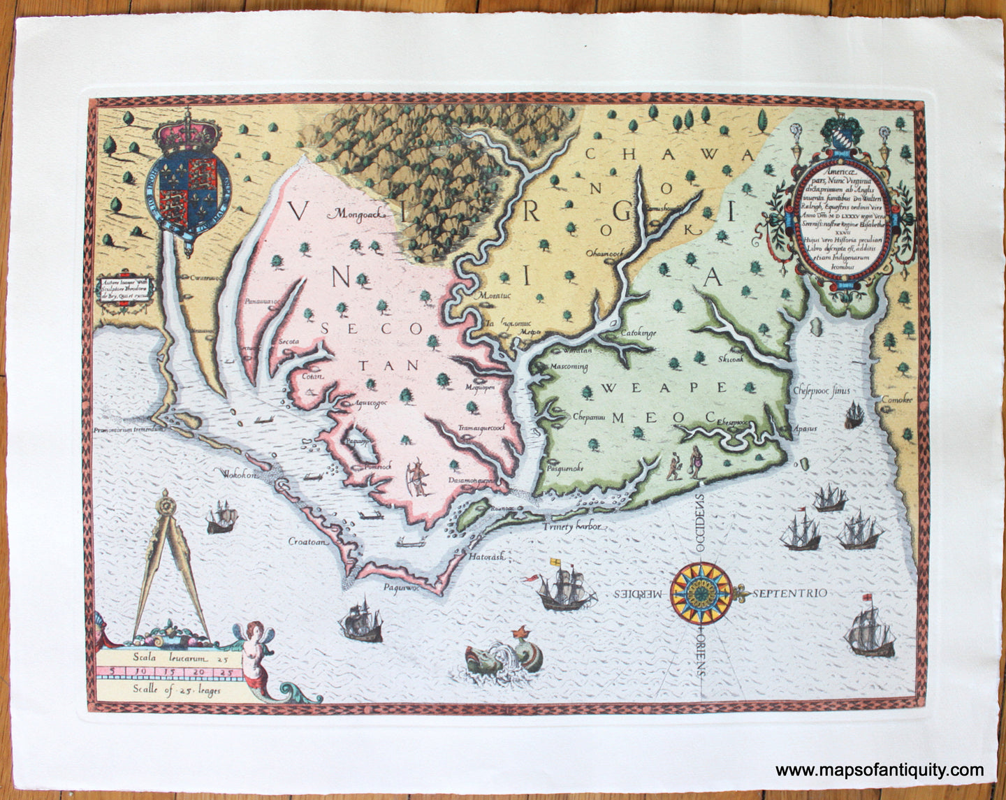 Antique-Map-Partial-Virginia-Americae-pars-Nunc-Virginia-Reproduction-Reproductions-Debray-1585-Maps-Of-Antiquity