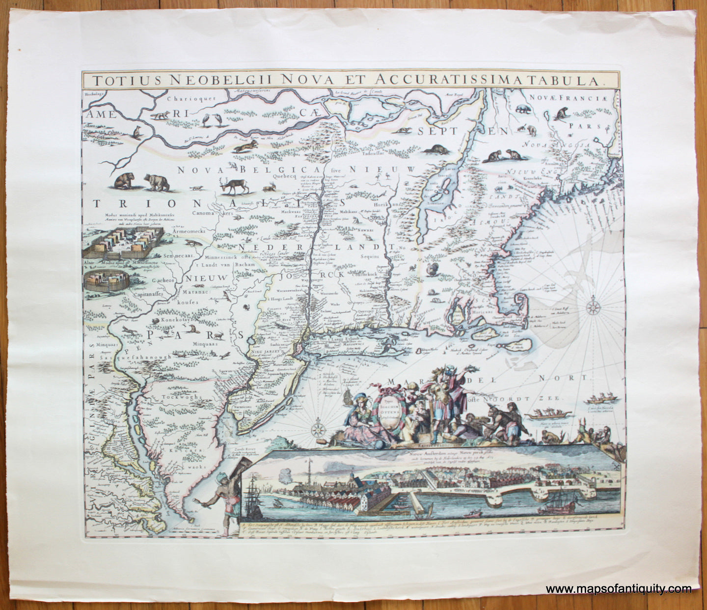 Antique-Map-New-Netherland-New-Belgium-Totius-Neobelgii-Nova-et-Accuratissima-Tabula-Reproduction-Reproductions-Ottens-1673-Maps-Of-Antiquity