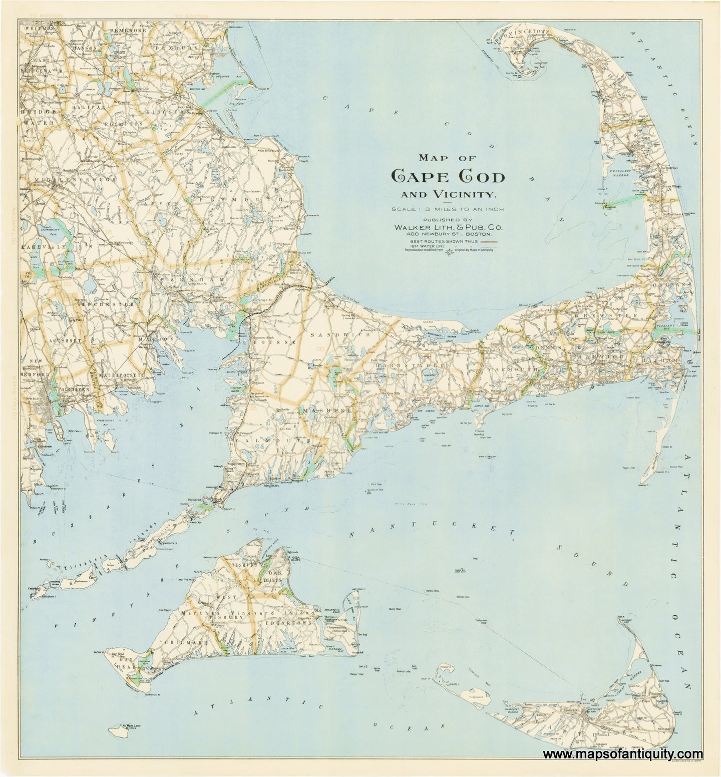 Reproduction-Antique-Map-Cape-Cod-Vicinity-1900s-Walker