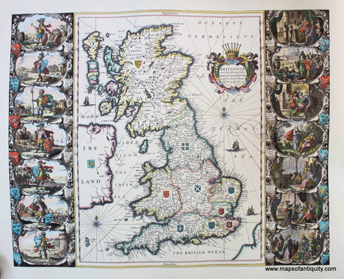 Reproduction-Reproductions-Antique-Map-of-Britannia-Anglo-Saxon-England-Britian-Jansson-Janssonius-Maps-of-Antiquity