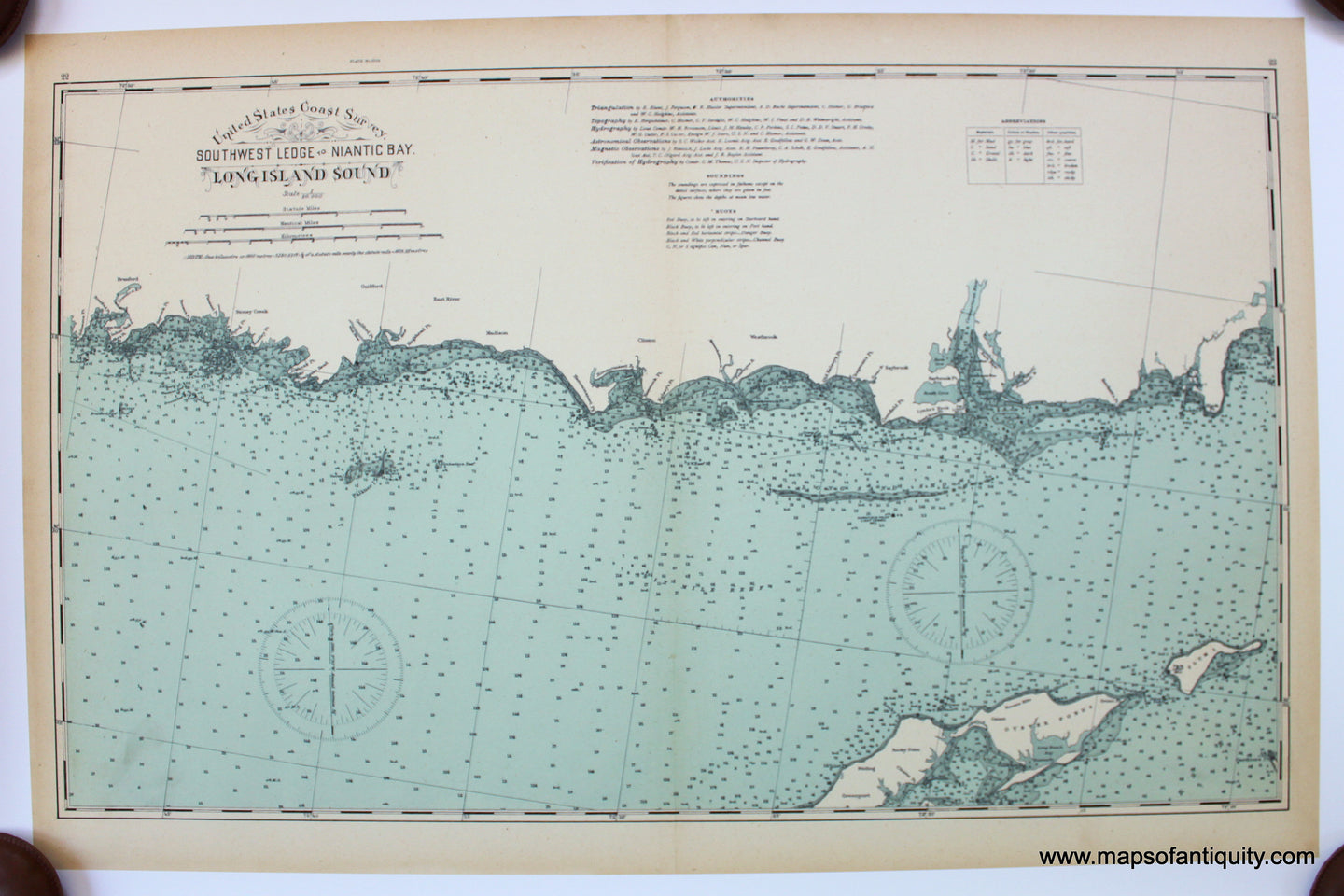 Reproduction-Reproductions-Antique-United-States-Coast-Survey-Southwest-Ledge-to-Niantic-Bay-Long-Island-Sound-Connecticut-New-York-Map-Hurd-Nautical-Chart-Charts-Maritime-Maps-of-Antiquity