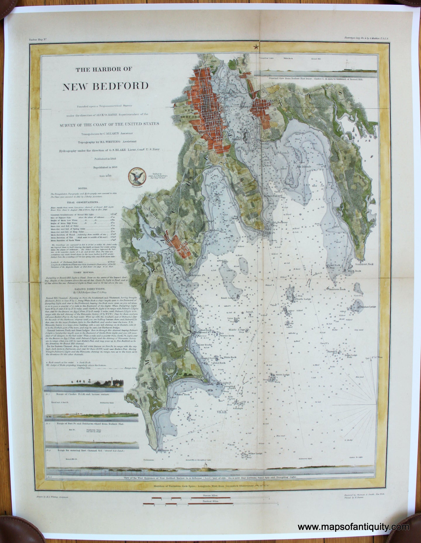 Reproduction-Reproductions-Antique-United-States-Coast-Survey-The-Harbor-of-New-Bedford-Massachusetts-Nautical-Chart-Charts-Maritime-Maps-of-Antiquity