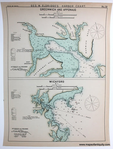 Reproduction-Reproductions-Antique-Map-Nautical-Chart-George-Eldridge-Greenwich-and-Apponaug-Wickford-R.I.-Rhode-Island-Charts-Maps-of-Antiquity