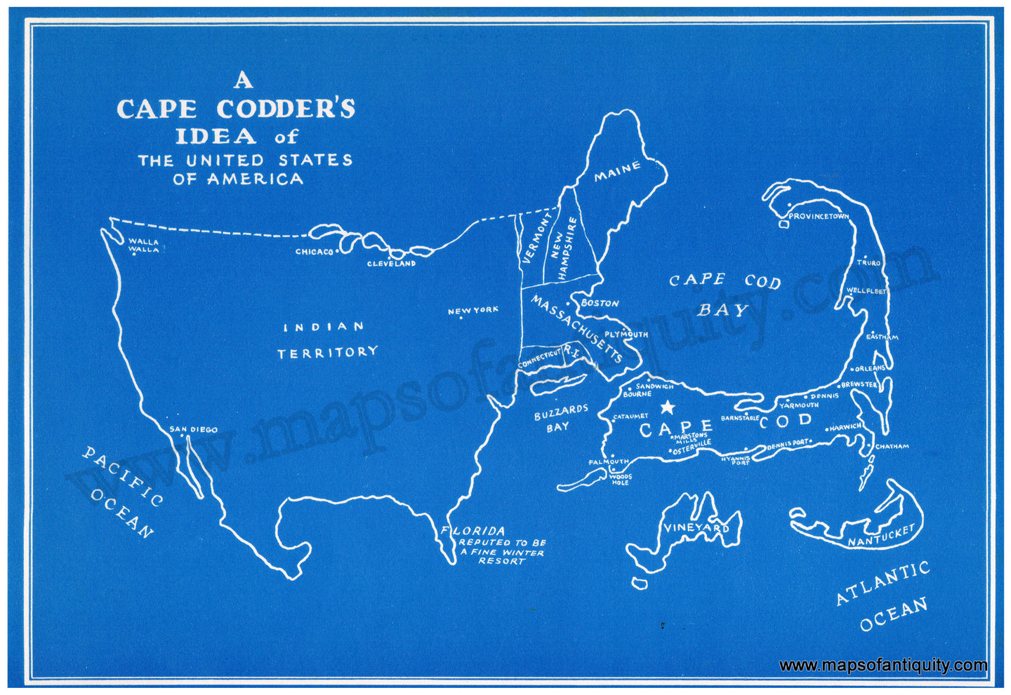 Reproduction-A-Cape-Codder's-Idea-of-the-United-States-of-America-Blue-Print-Date-Unknown-Massachusetts-20th-century-Maps-of-Antiquity
