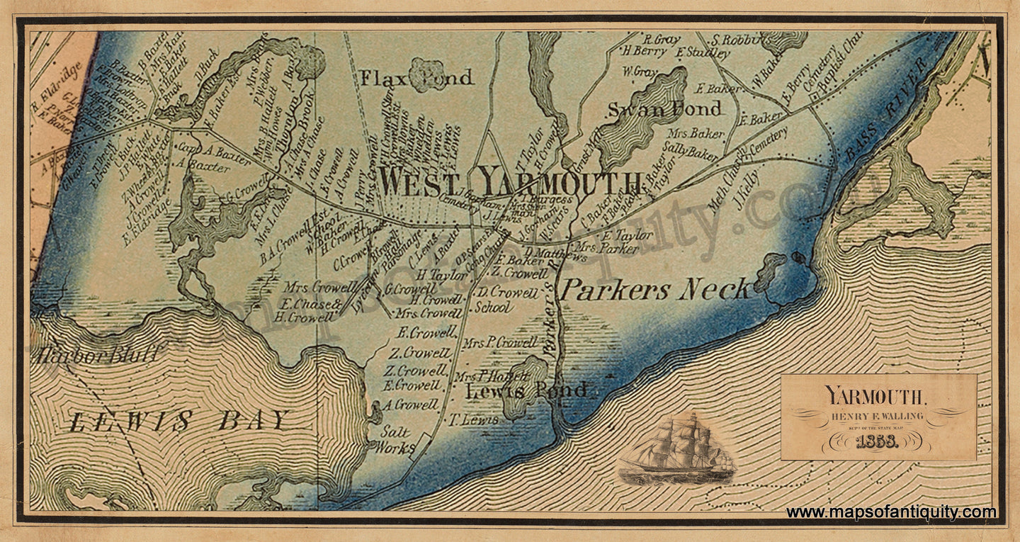 Reproduction-West-Yarmouth-Cape-Cod-1800s-19th-century-Maps-of-Antiquity