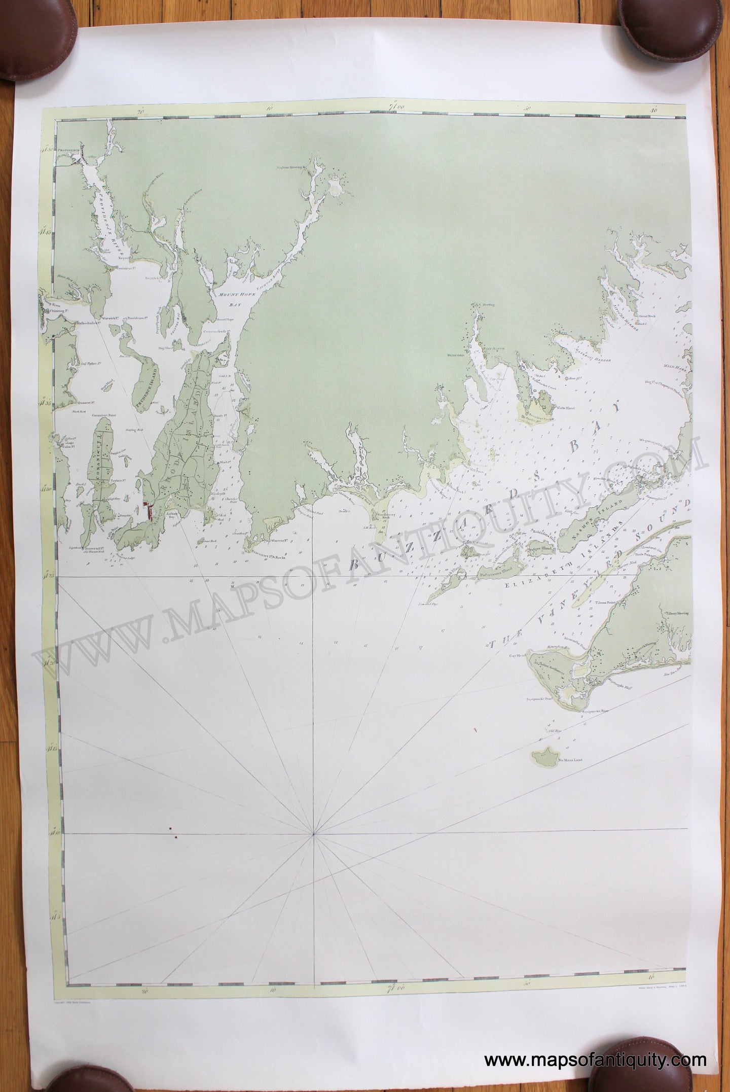 20th-Century-Printed-Color-Reproduction-1966-Reproduction-of-Des-Barres'-Chart-of-Providence-to-Onset-and-Newport-to-Woods-Hole-Barre-Publishers-1960s-20th-century-Maps-of-Antiquity