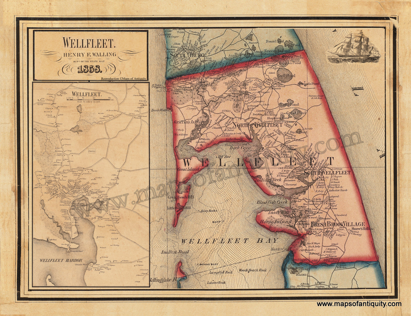Reproduction-Wellfleet-1858-1800s-19th-century-Maps-of-Antiquity