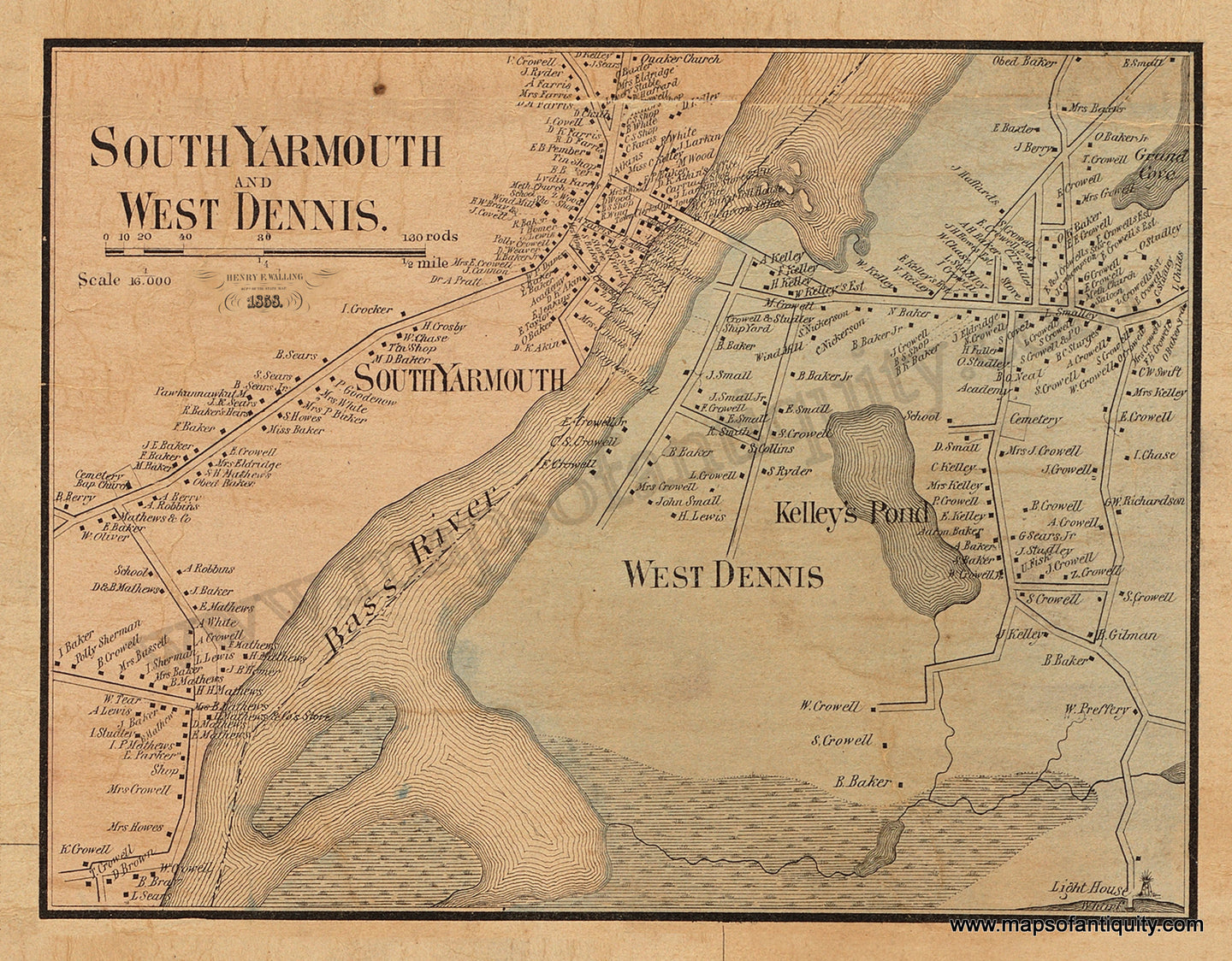 Reproduction-Map-South-Yarmouth-and-West-Dennis-1858-Cape-Cod-Barnstable-County-Bass-River