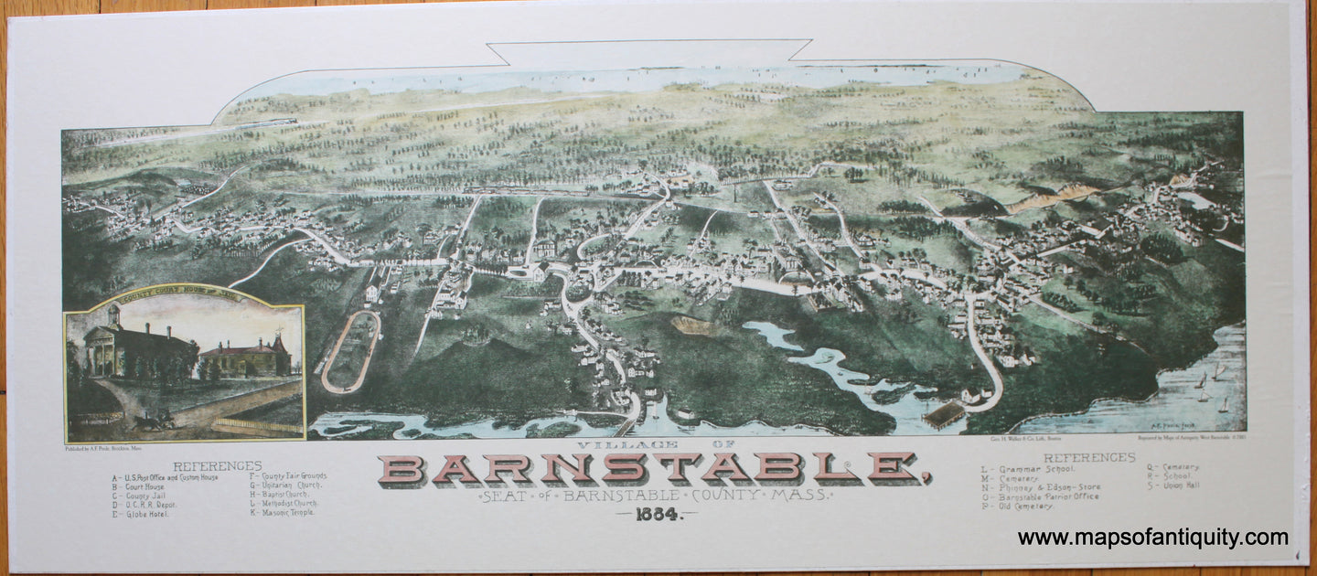 Hand-colored-Reproduction-Village-of-Barnstable-Seat-of-Barnstable-County-Mass.-1884-Reproduction-Cape-Cod-Reproductions-1800s-19th-century-Maps-of-Antiquity