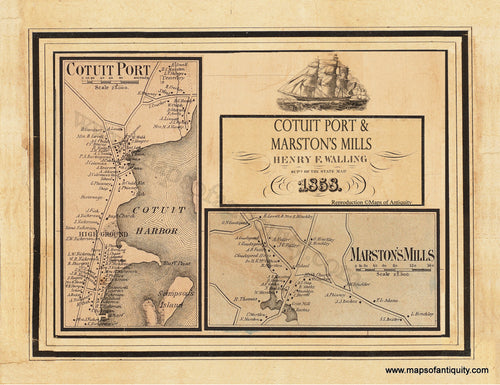 Reproduction-Antique-Map-Cotuit-Port-Marstons-Mills-1858-Walling-Wall-map-Cape-Cod-1850s-1800s-19th-century-Maps-of-Antiquity